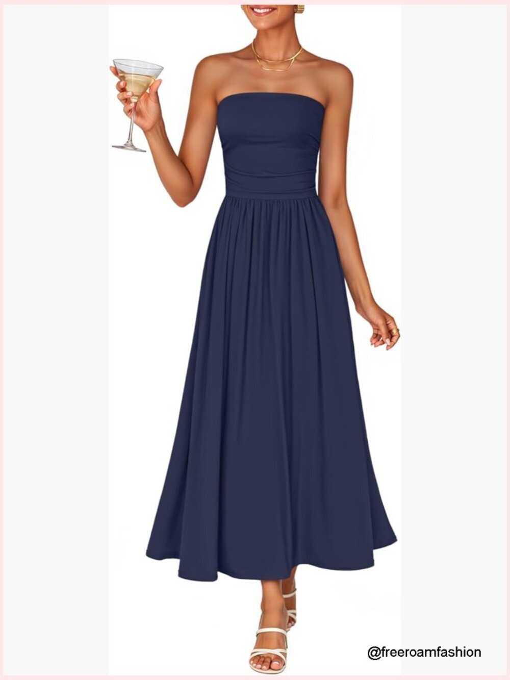 Sleeveless Midi Dress Strapless Ruched A Line Flowy Wedding Guest Party Beach